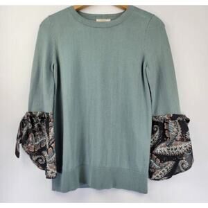 Loft Sweater Women's Medium Petite Sage Green 3/4 Sleeves Paisley 100% Cotton